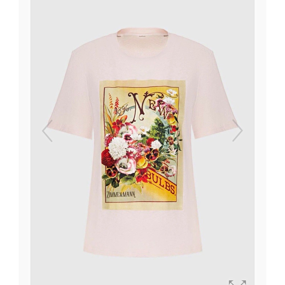Zimmermann Pink Floral Graphic Print Crew Neck Short Sleeve Cotton Jersey Tee